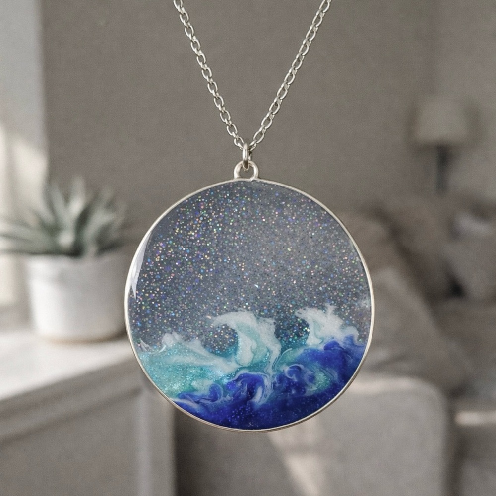 “Dance with the Waves, Move with the Sea” Oceanscape Tidal Water Island Necklace - Picture 2 of 6
